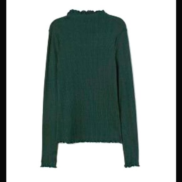 Tops - H&M Forrest Green Mock Neck Ribbed T…